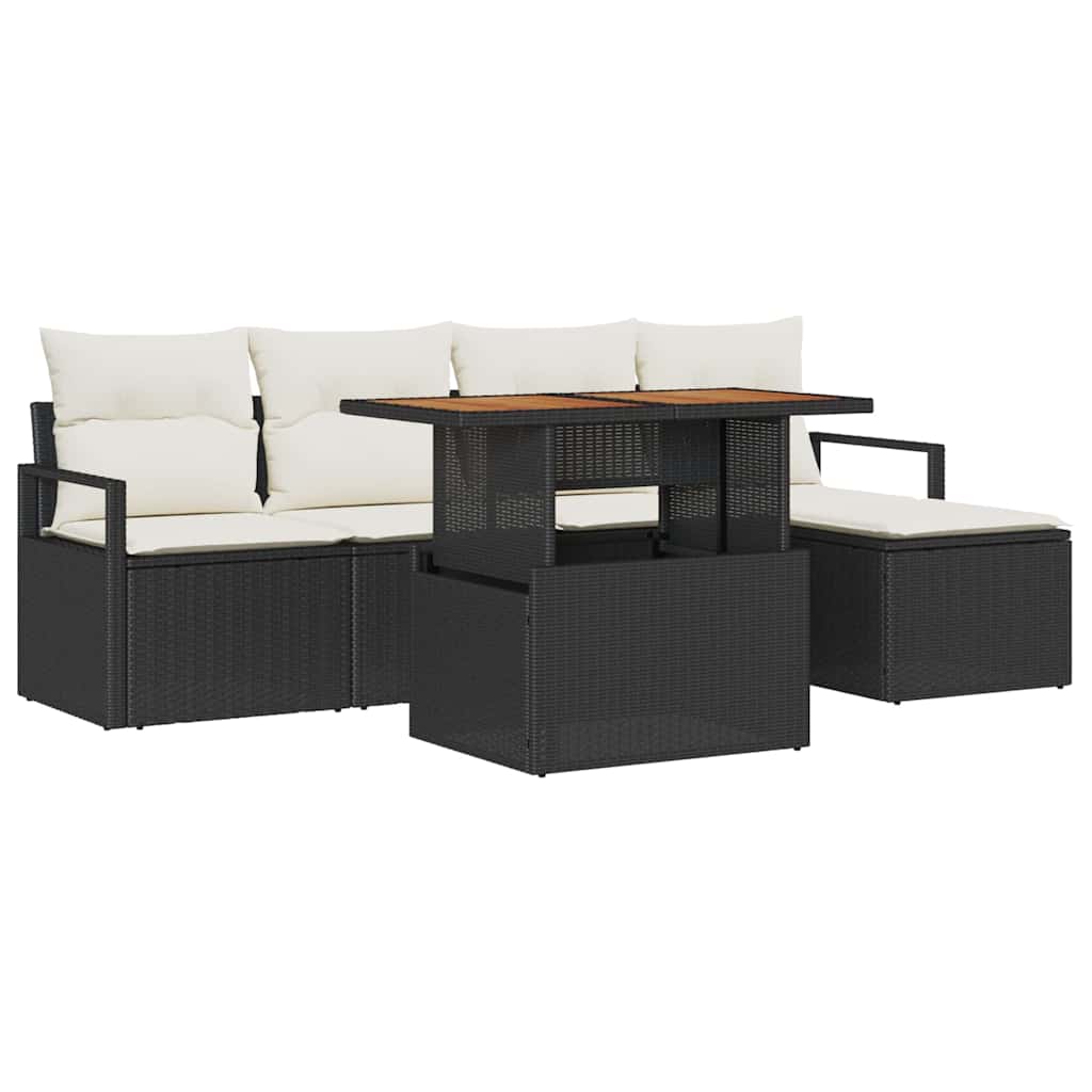 Garten-Sofa-Set mit Speicher 6 pcs Schwarz Poly Rattan